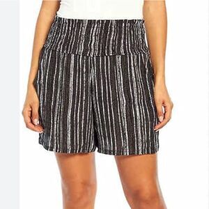 Three Dots Printed Dotted Stripe Black & White Pull On Shorts Stretch Waist S